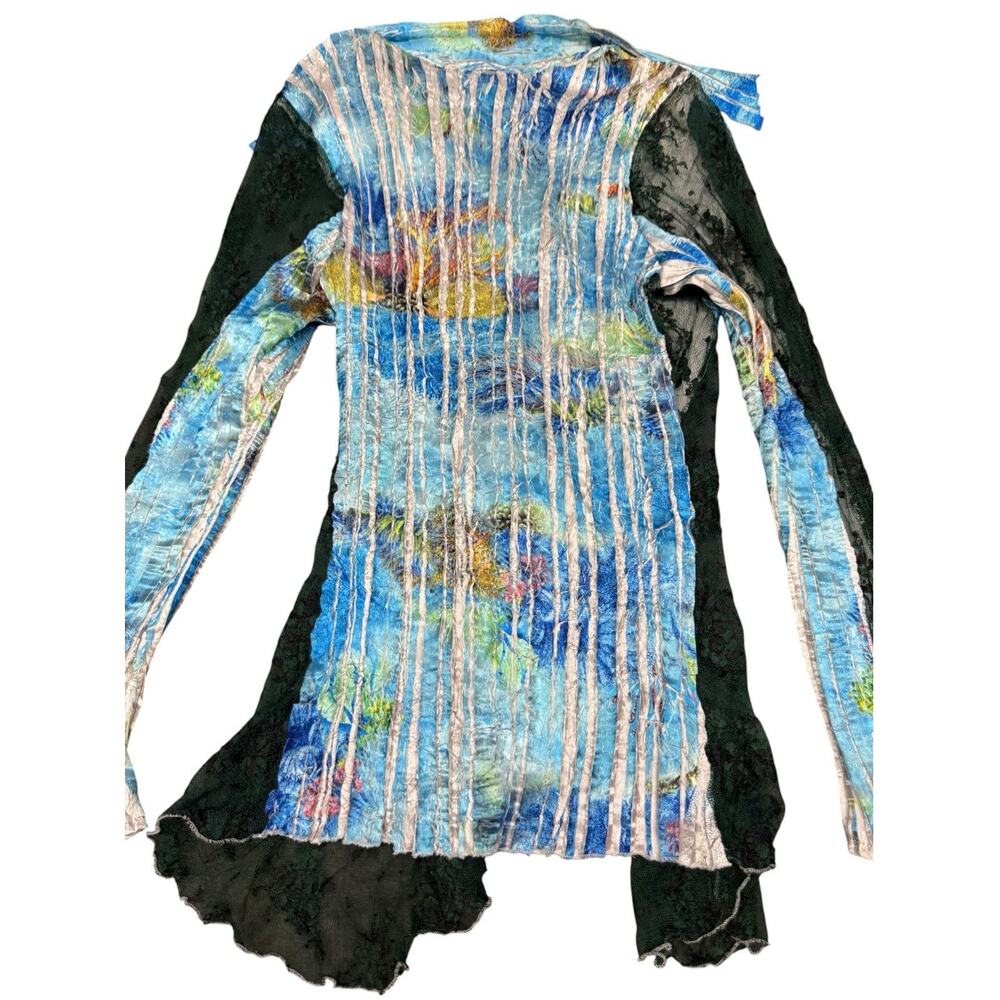 Vintage Y2K Cache Blouse M Floral Lace Bell Sleeve Whimsigoth Pleated Fairy - Picture 8 of 10